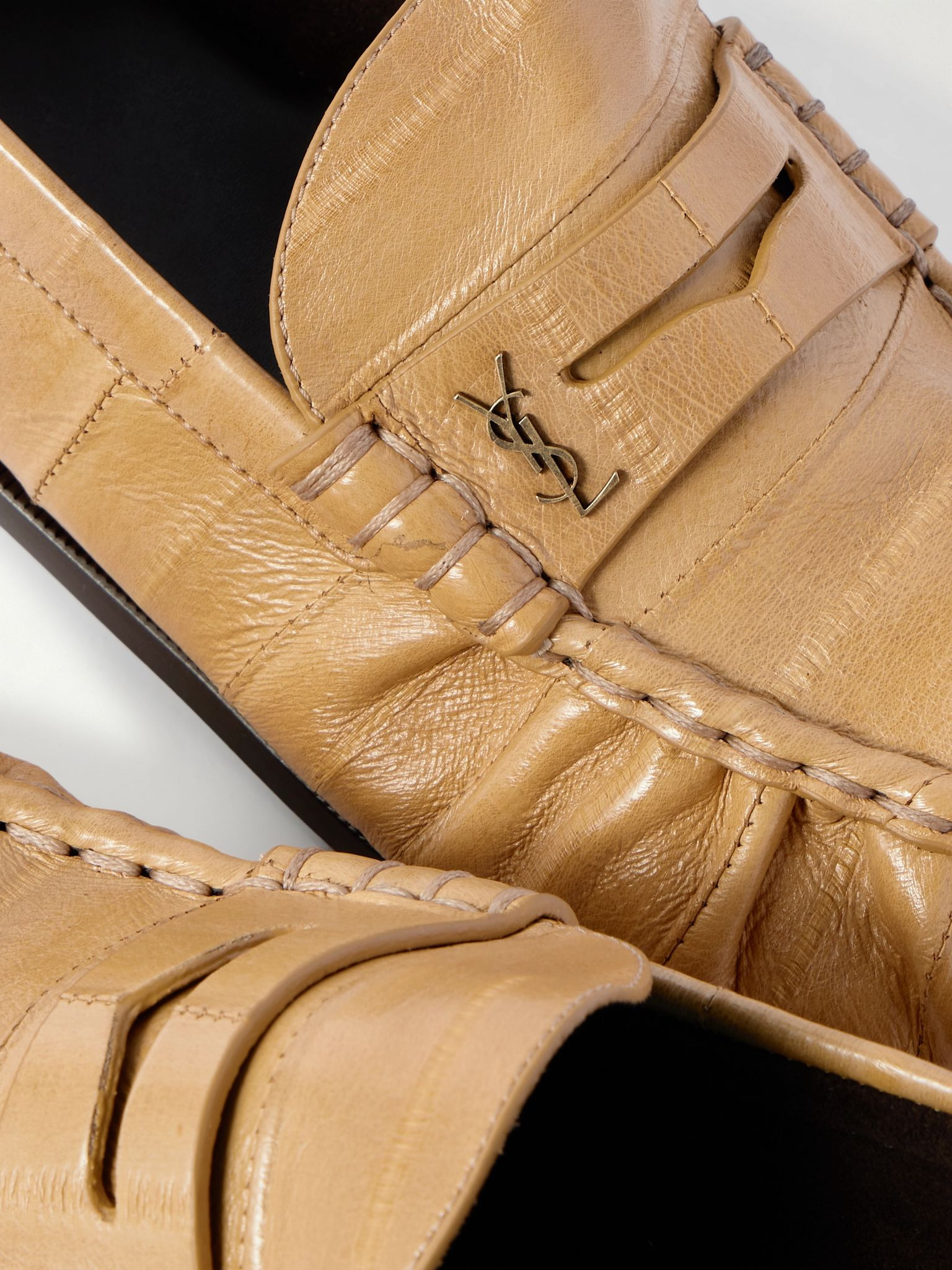 Le Loafer Monogram Logo-Appliquéd Eel Penny Loafers Beige - 5