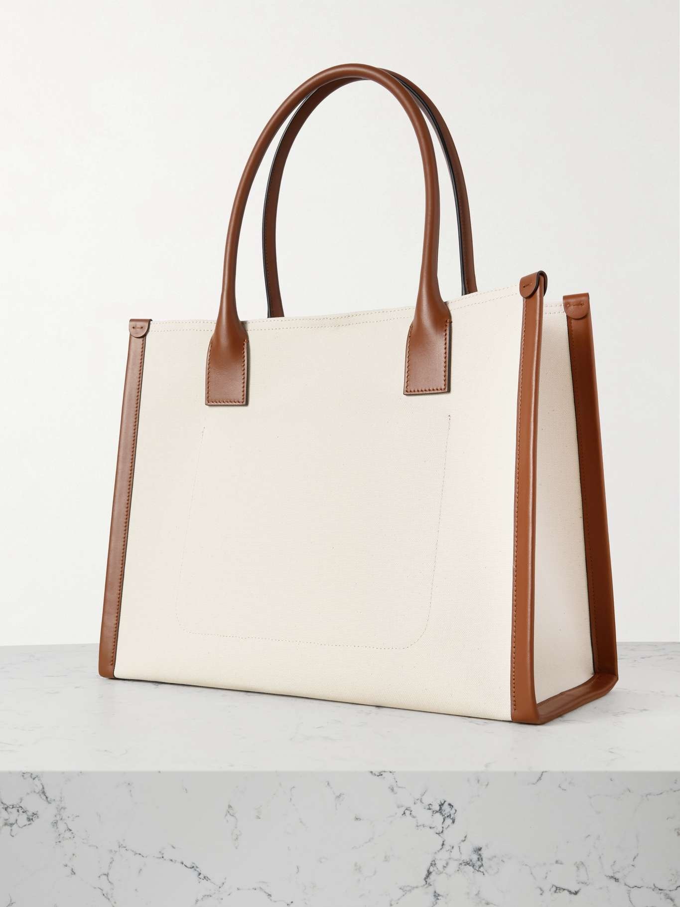 By My Side leather-trimmed embossed cotton-canvas tote - 3