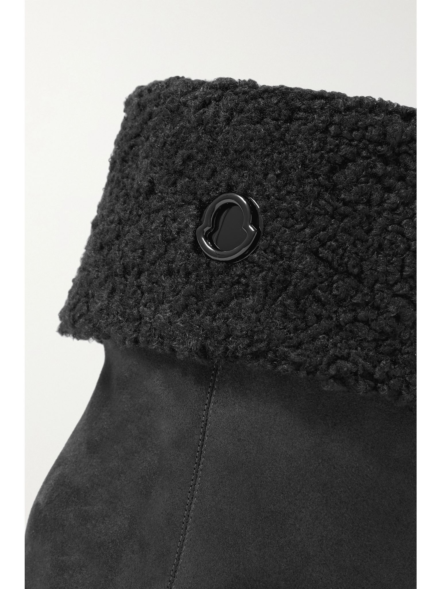 W Short faux shearling-lined suede wedge ankle boots Black - 4