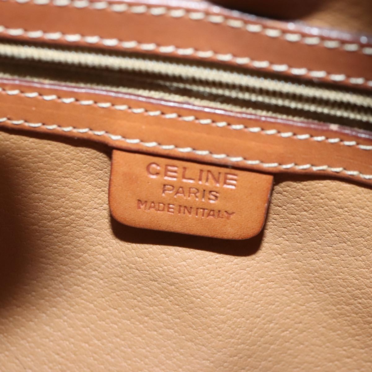 CELINE Macadam Canvas Hand Bag Pvc Leather Brown Gold - 16