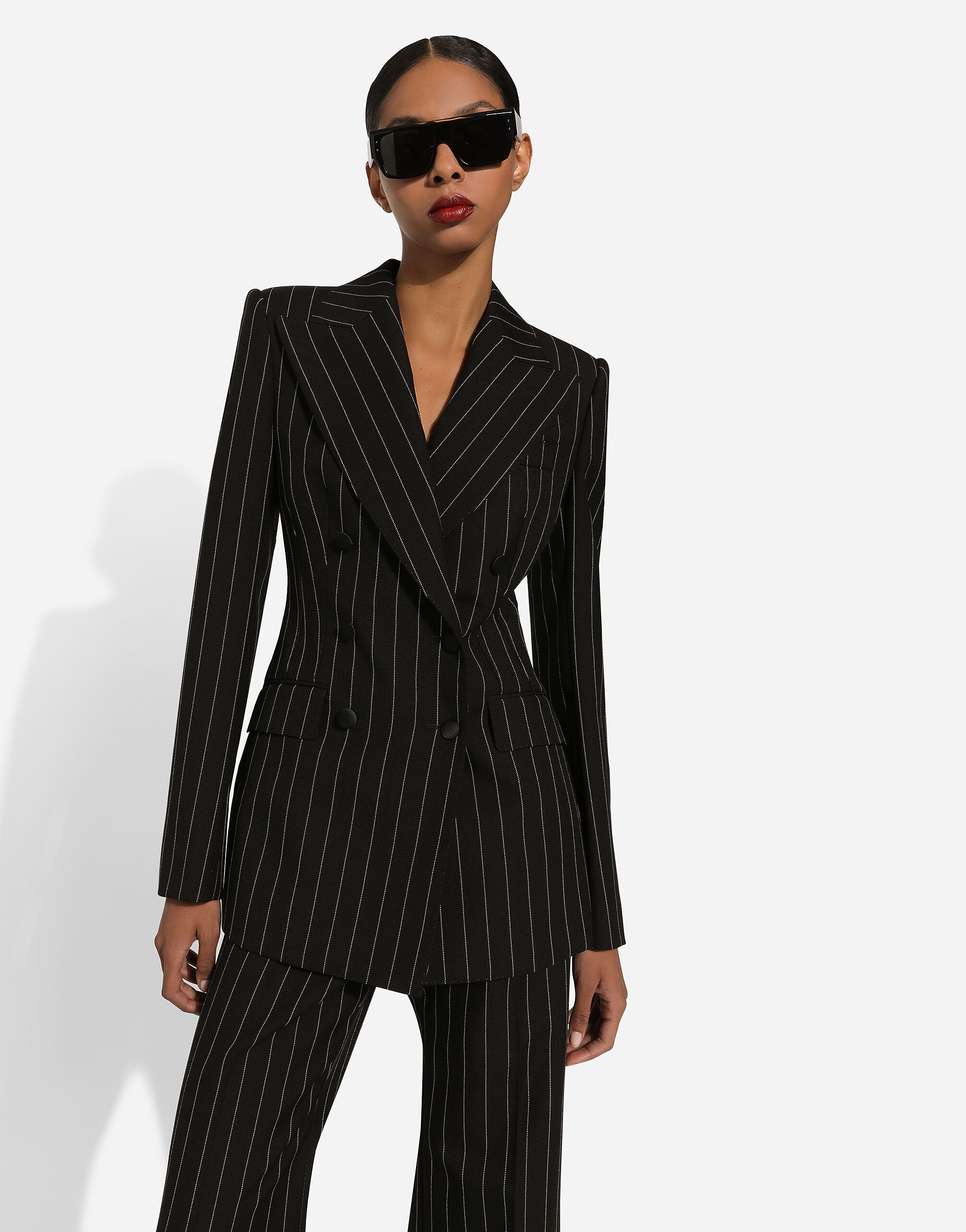 Double-breasted pinstripe wool Turlington jacket - 4