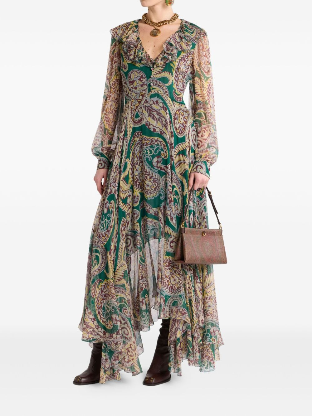 paisley ruffled maxi dress - 2