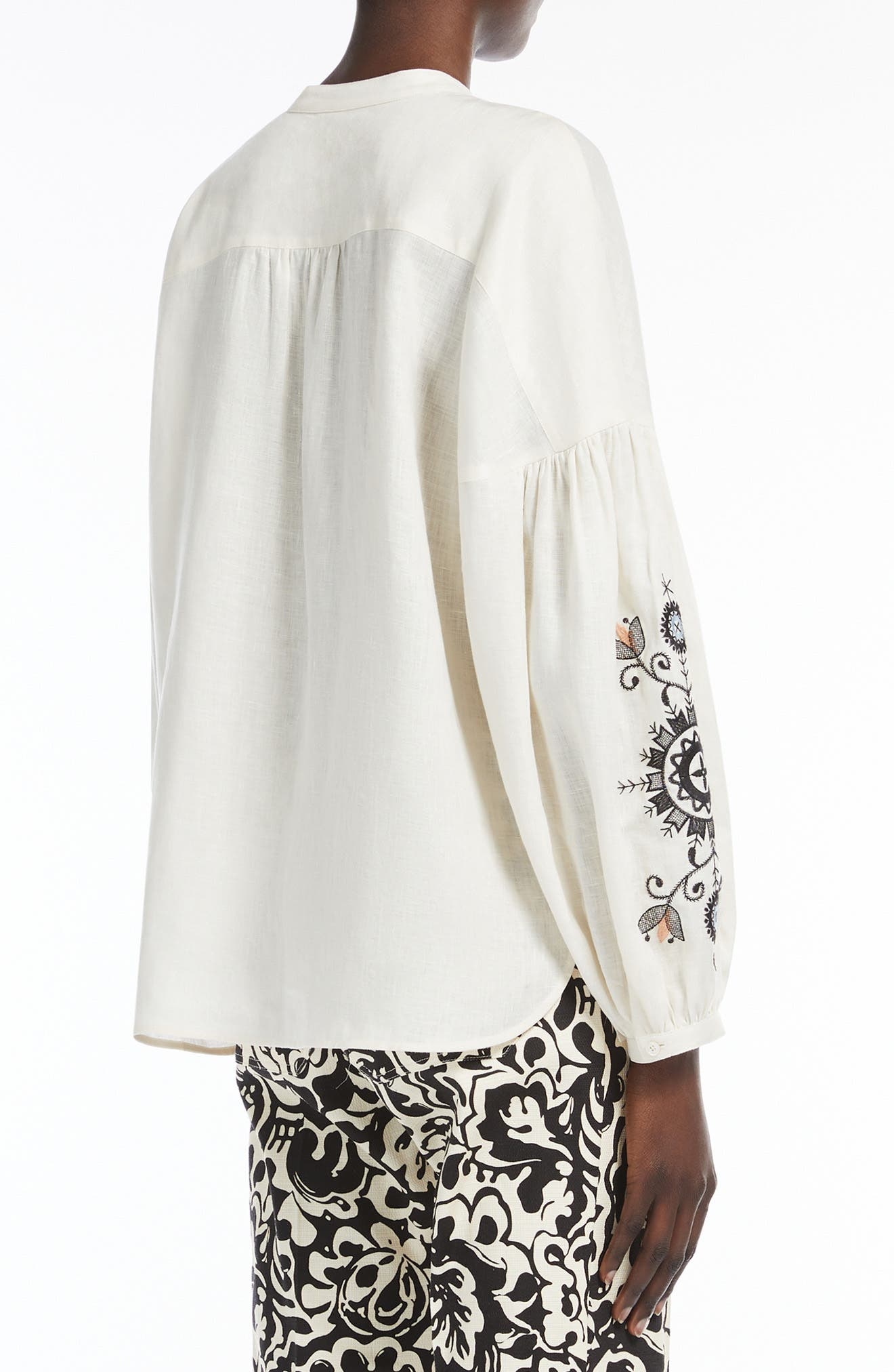 Weekend Max Mara Ilex Embroidered Linen Button-Up Shirt in Ecru at Nordstrom - 3
