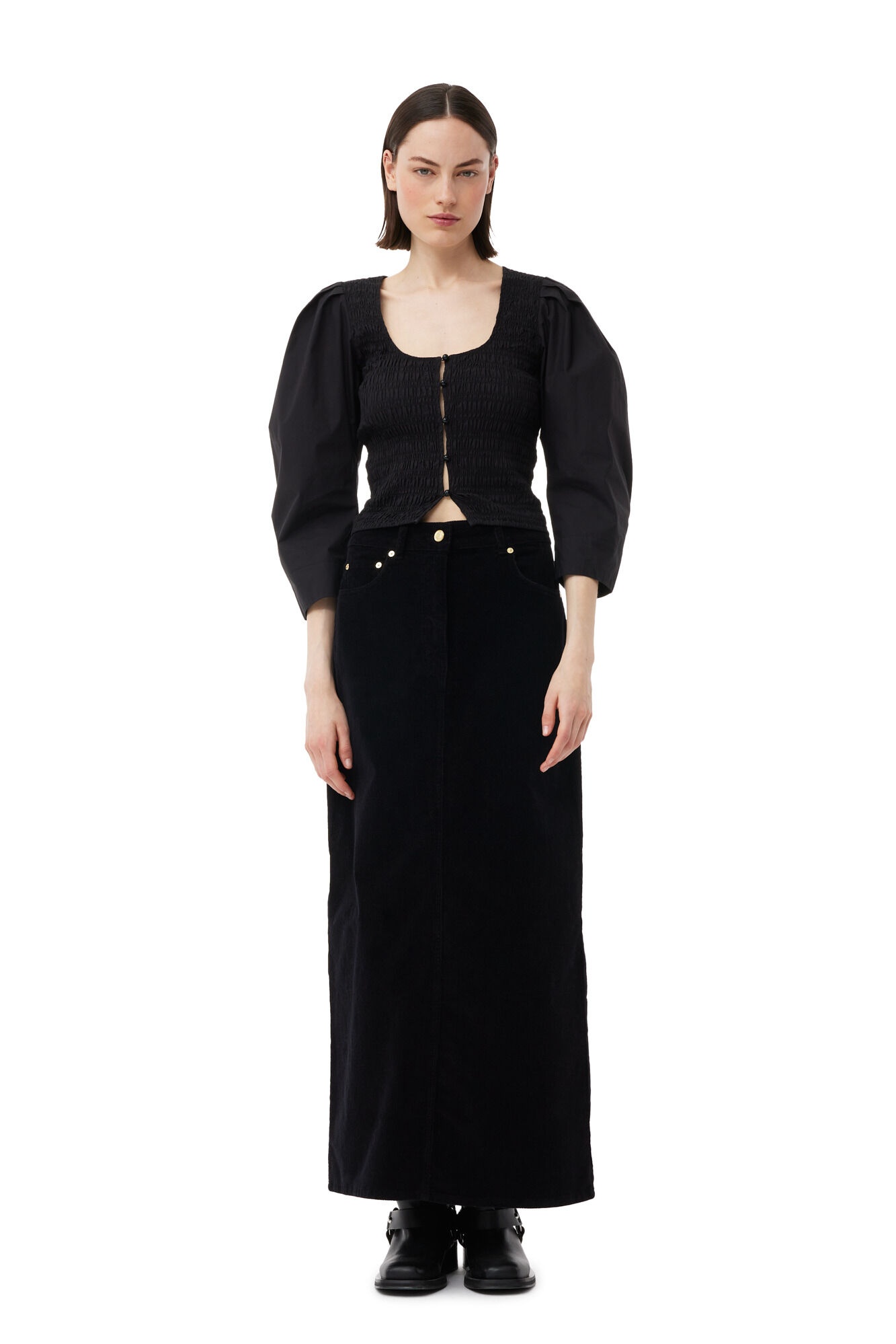 BLACK COTTON POPLIN SMOCK BLOUSE - 4