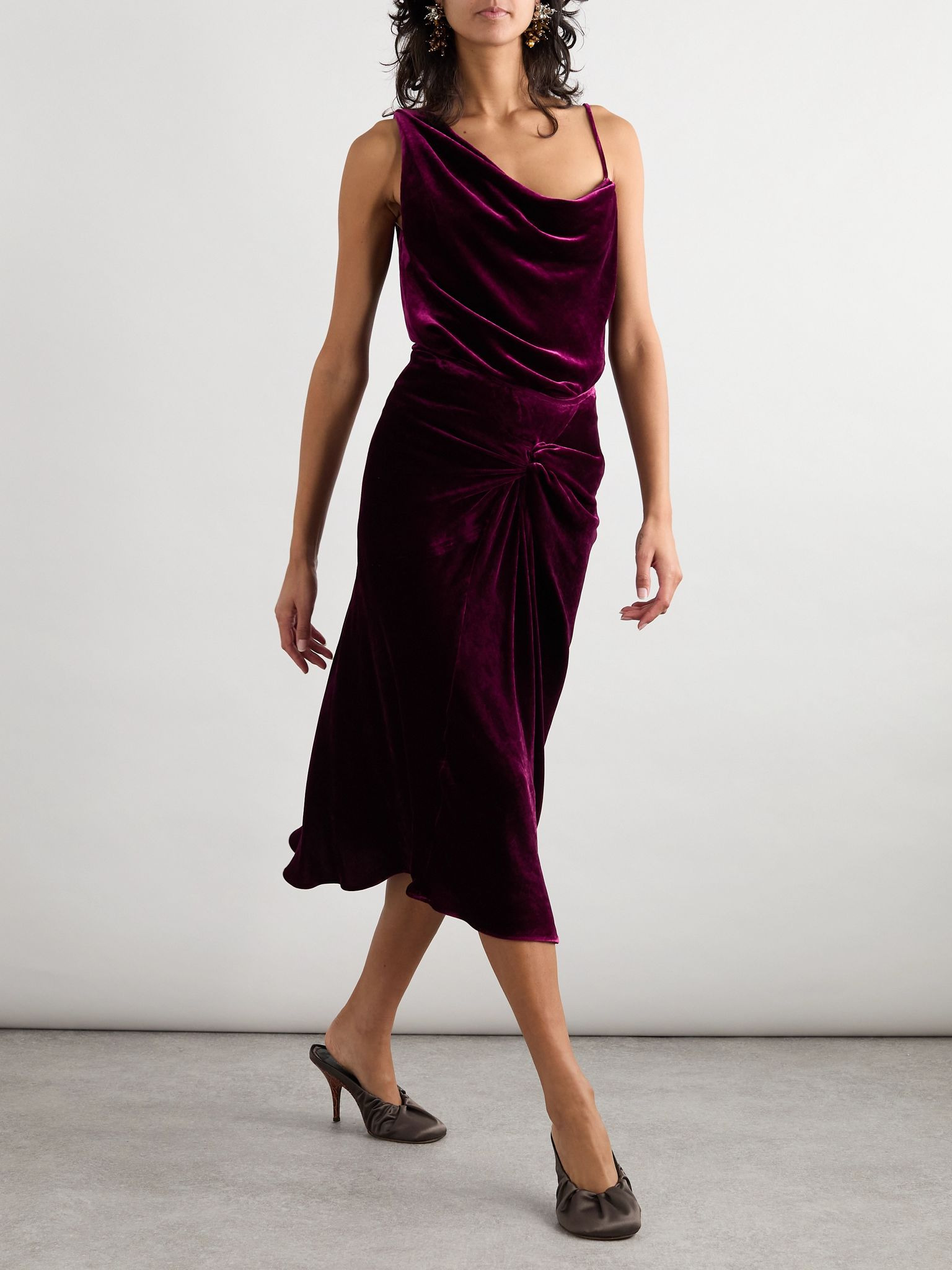 Asymmetric draped velvet top Burgundy - 2