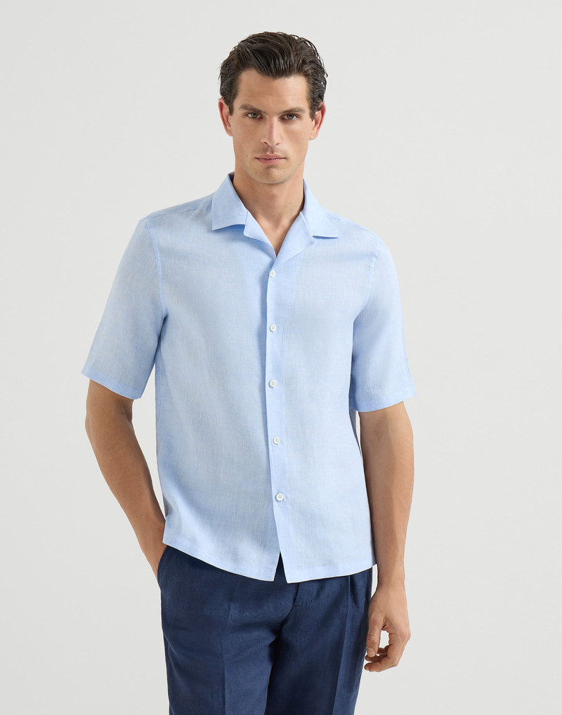 Linen easy fit short sleeve shirt with camp collar 4