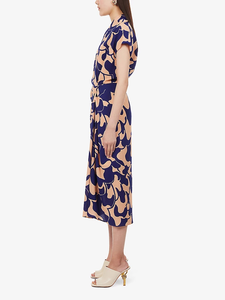 Abstract-pattern V-neck stretch-woven midi dress - 3