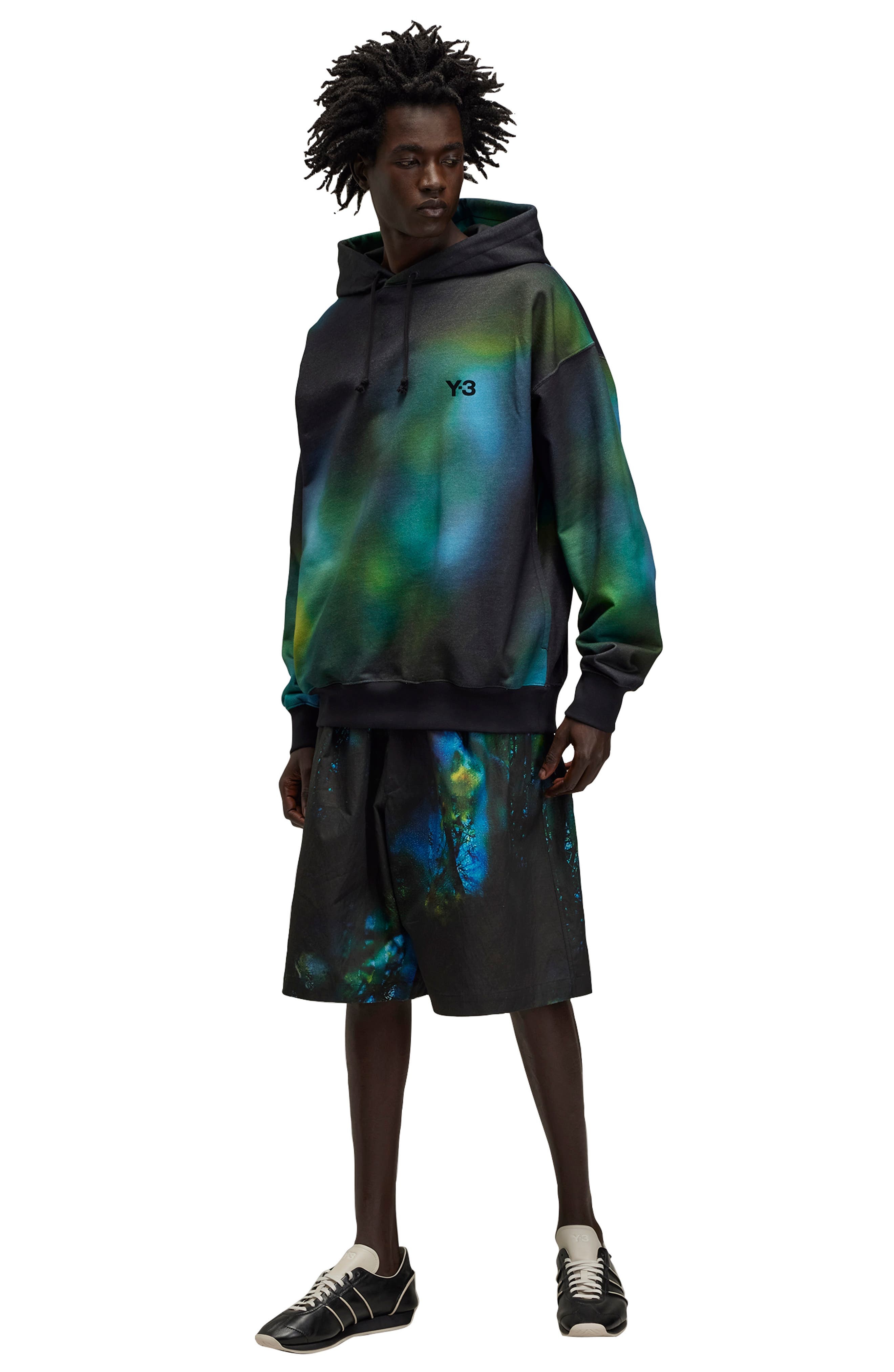 Y-3 Allover Print Belted Ripstop Shorts in Black/blue Multicolor at Nordstrom - 2