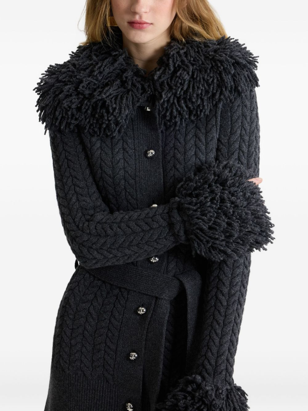 cable-knit fringe-trimmed cardigan - 4