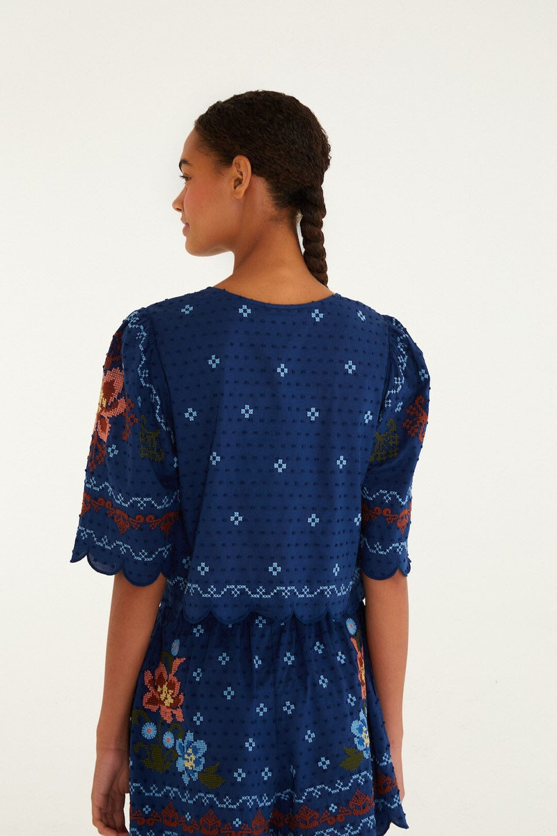 Dark Blue Stitched Garden Blouse 3