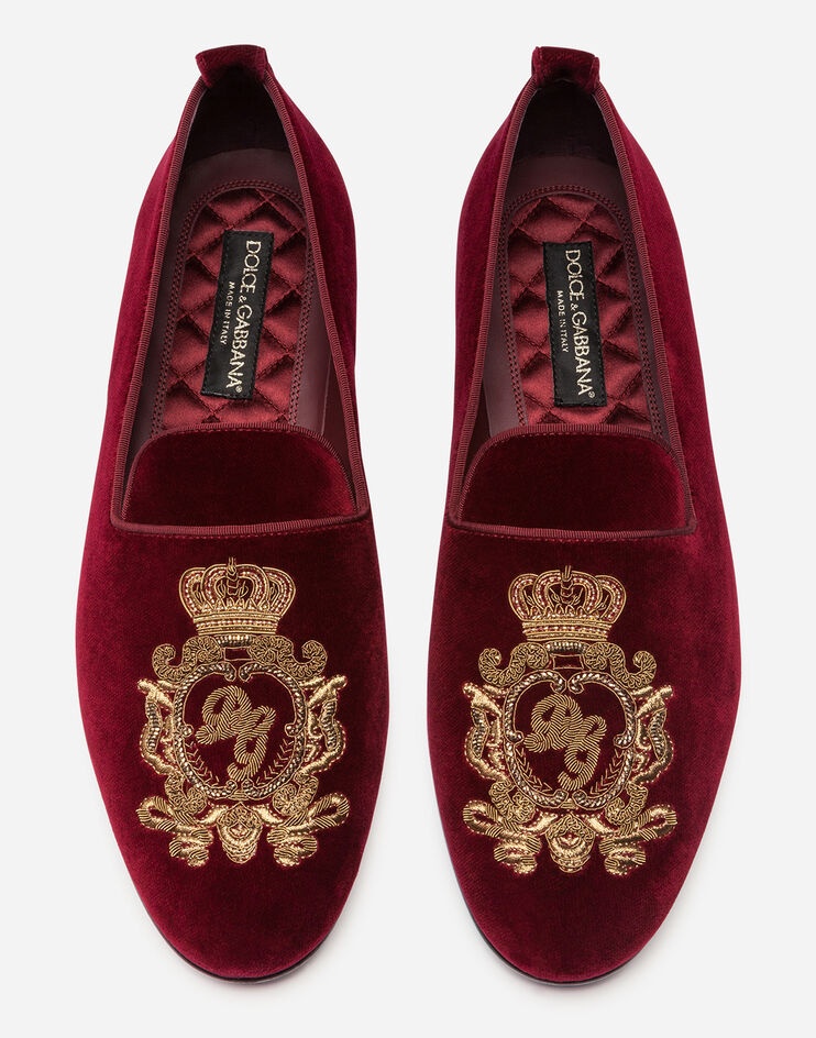 Velvet slippers with coat of arms embroidery - 4