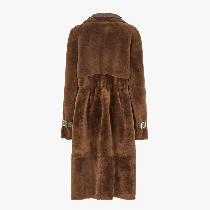 FENDI Dark brown shearling trench coat outlook