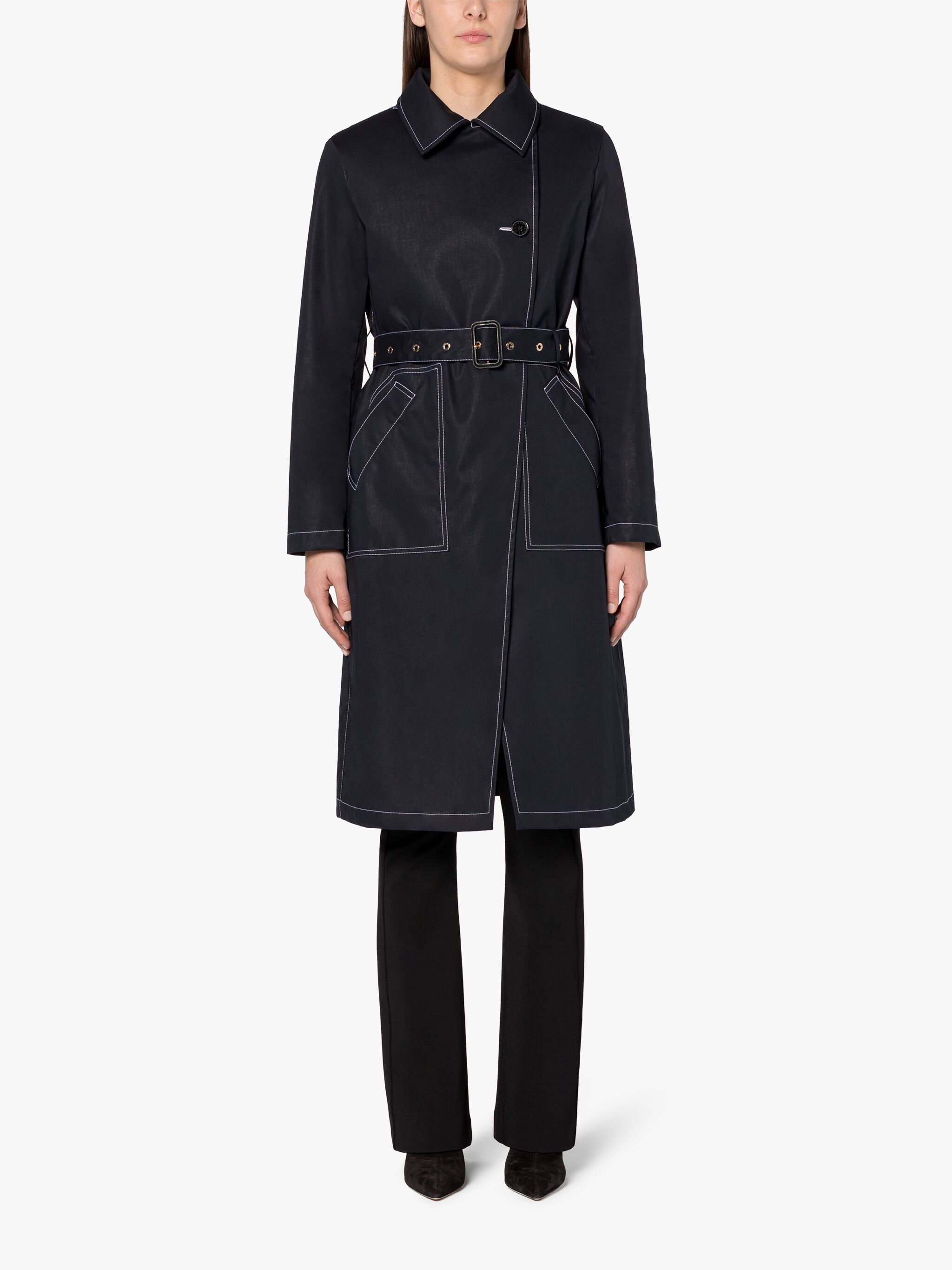 GIGI NAVY RAINTEC COTTON ASSYMETRIC TRENCH COAT - 3