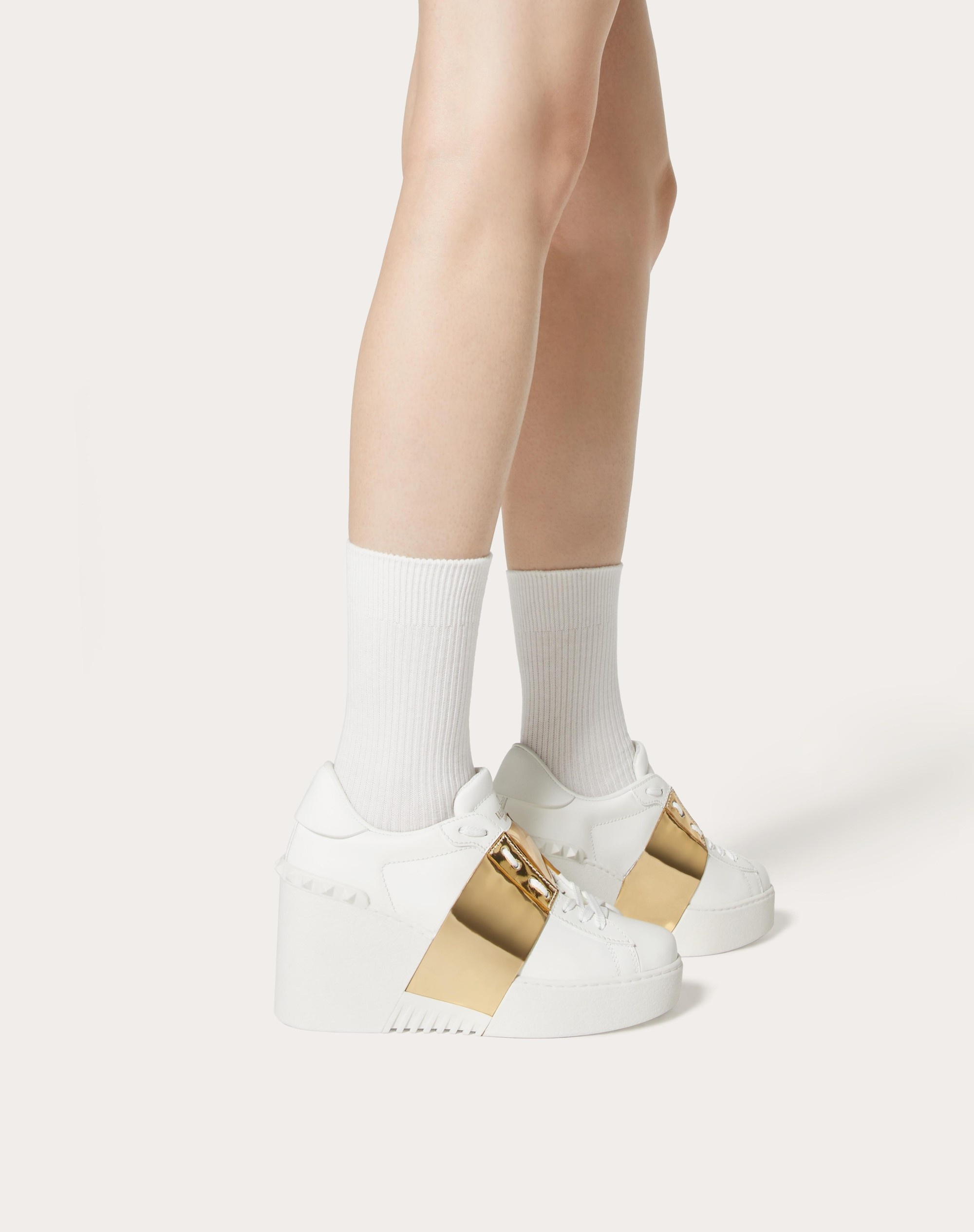 OPEN DISCO WEDGE SNEAKER IN CALFSKIN WITH METALLIC BAND 85MM - 6