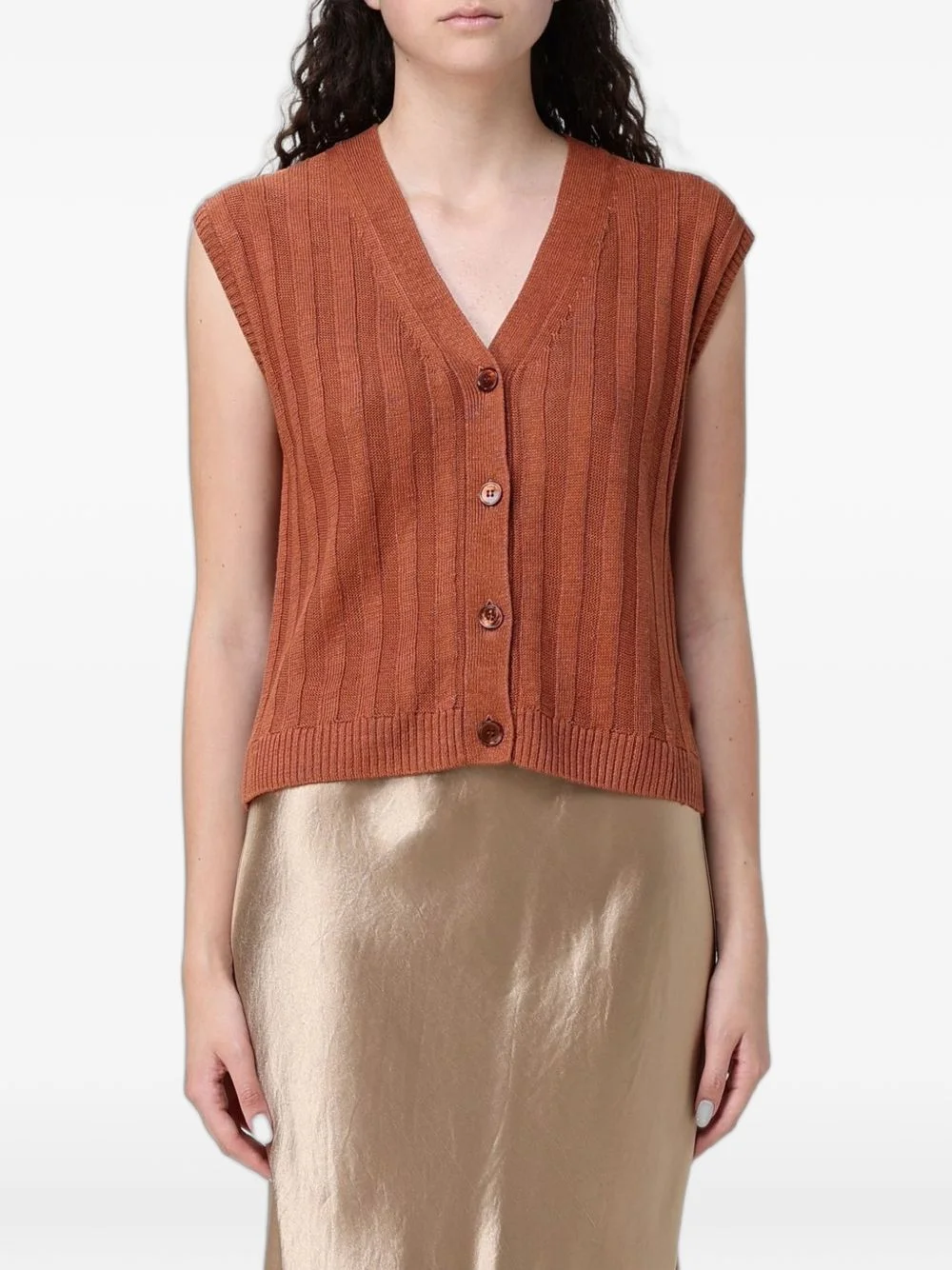 ribbed-knit linen gilet - 1