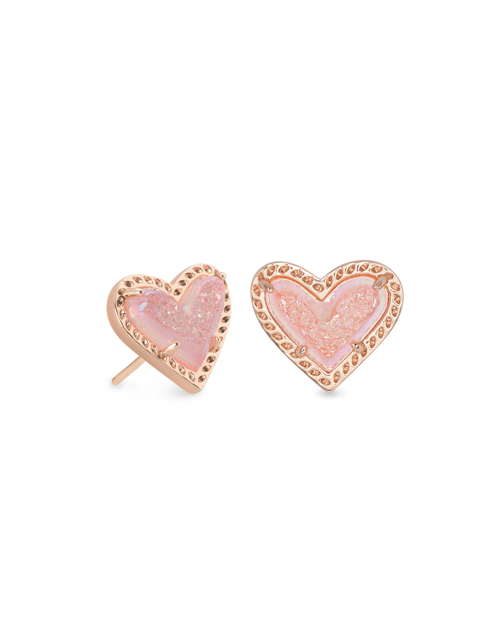 Ari Heart Rose Gold Stud Earrings in Light Pink Drusy - 1
