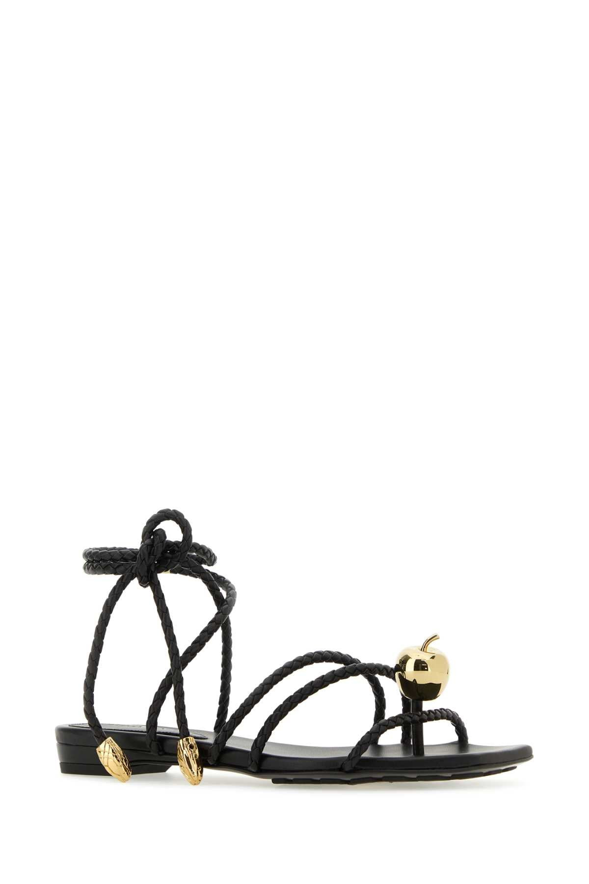 Bottega Veneta Women Black Leather Flat Adam Sandals - 2