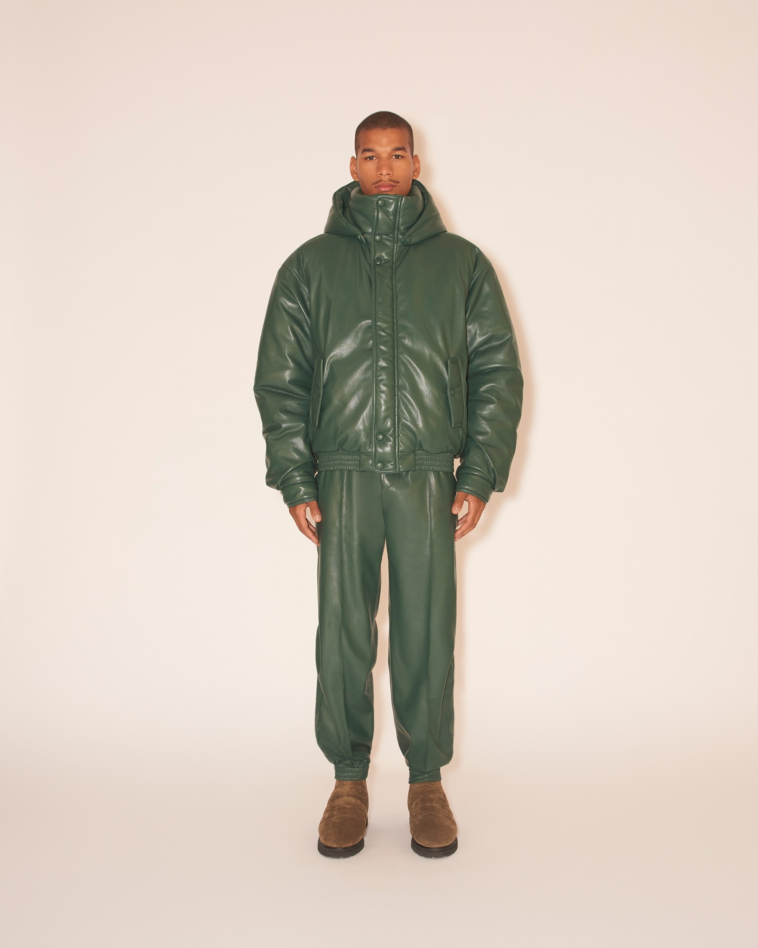 VITOR - OKOBOR™ alt-leather elasticated trousers - Pine green - 3