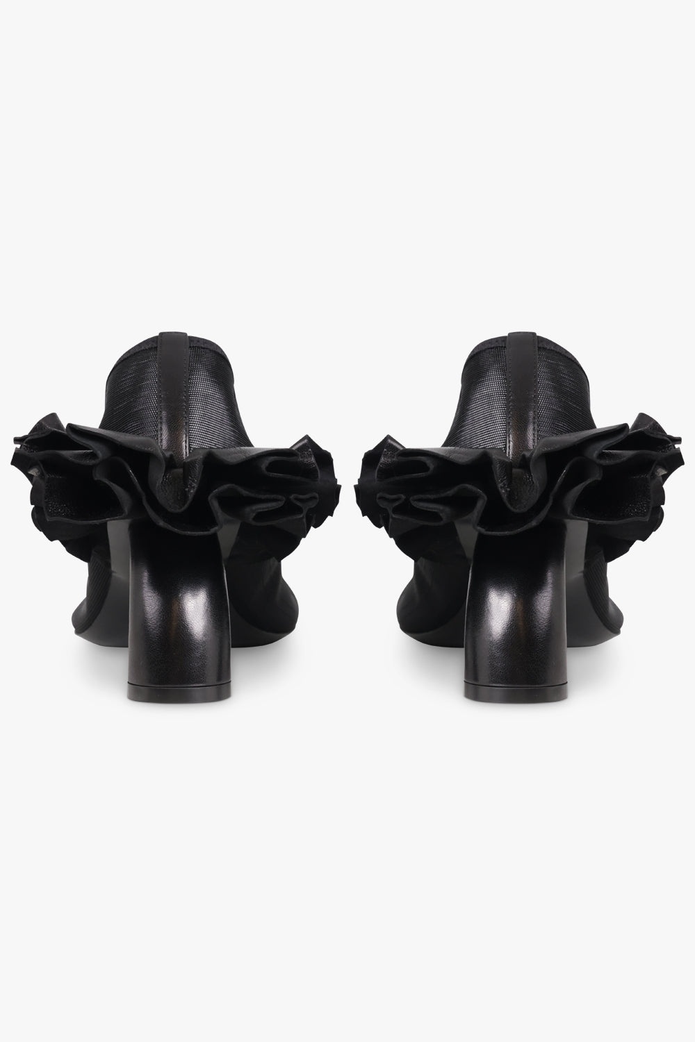 CURVED 75MM FRILL HEEL SLIPPER PUMP | BLACK - 5