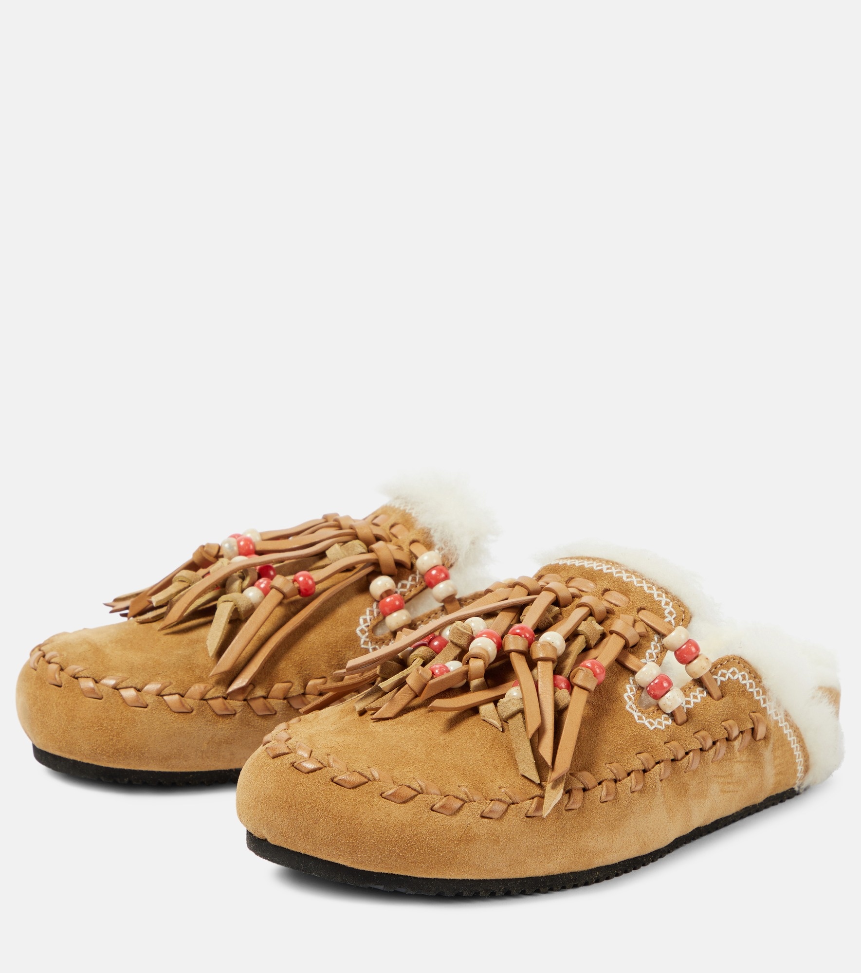 Journey faux fur-trimmed suede mules - 5