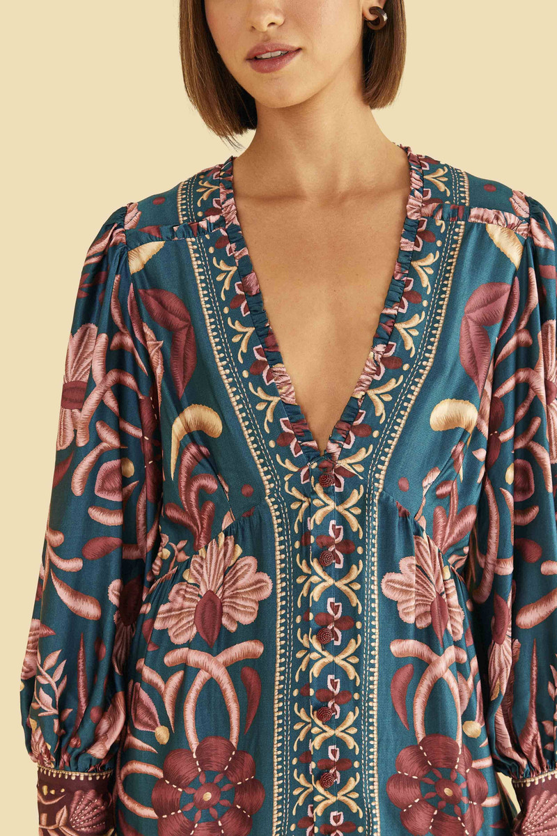FARM RIO Teal Seashell Tapestry Lenzing™ Ecovero™ Viscose Mini Dress outlook