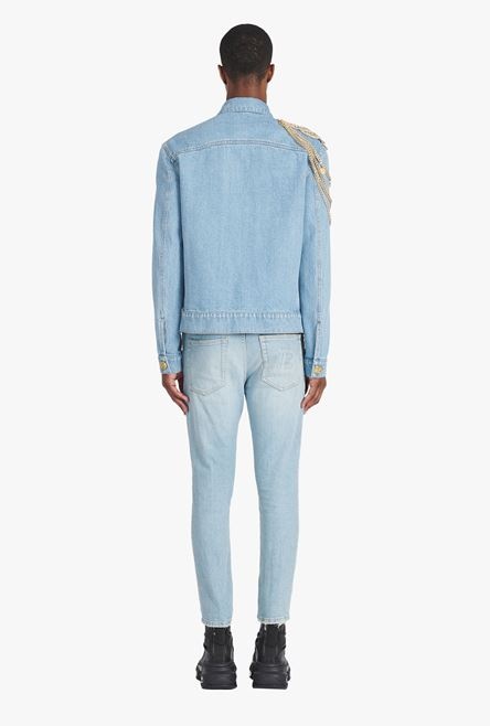 Light blue eco-designed denim jacket with jewel embroidery - 3