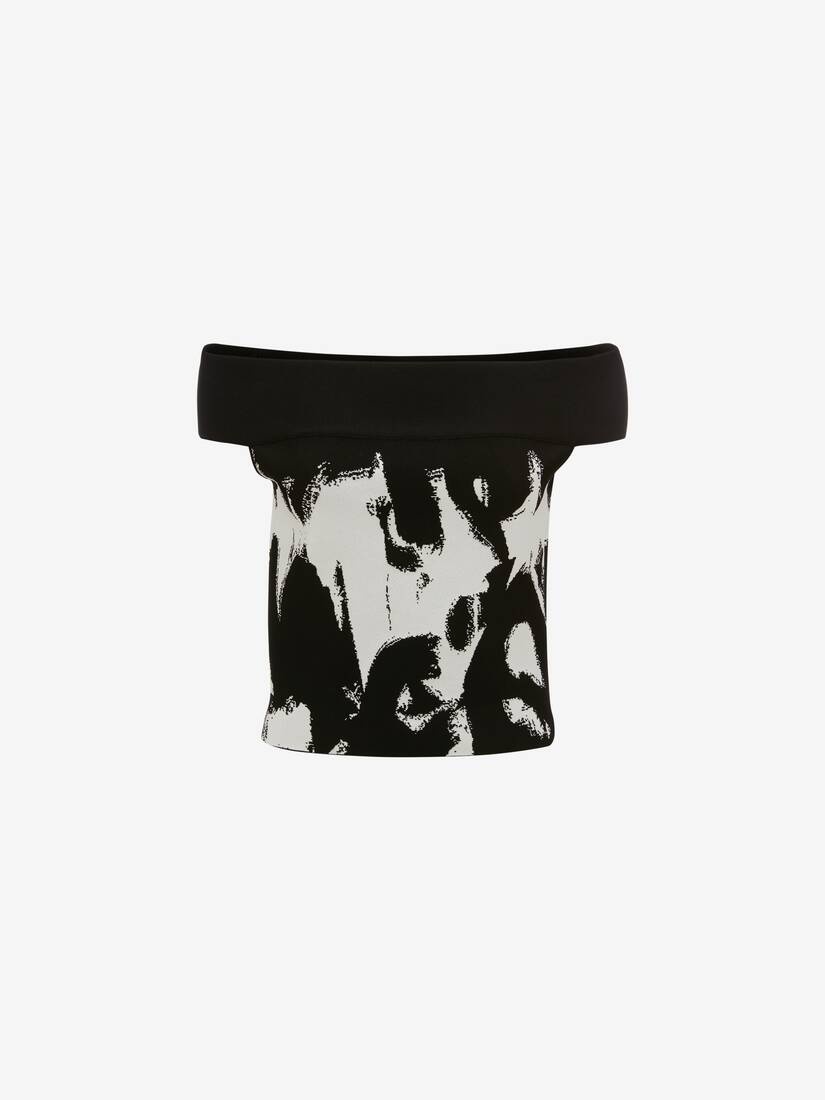 Women's McQueen Graffiti Off-the-shoulder Knit Top  in Black/white - 1