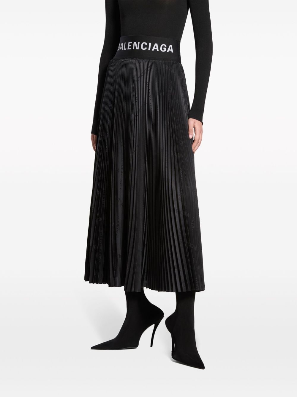 pleated logo-jacquard midi skirt - 5