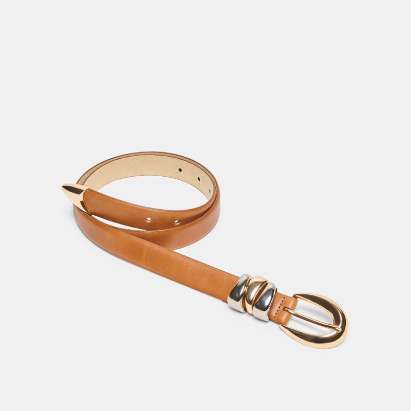 MIXED METAL BUCKLE BELT TAN 3