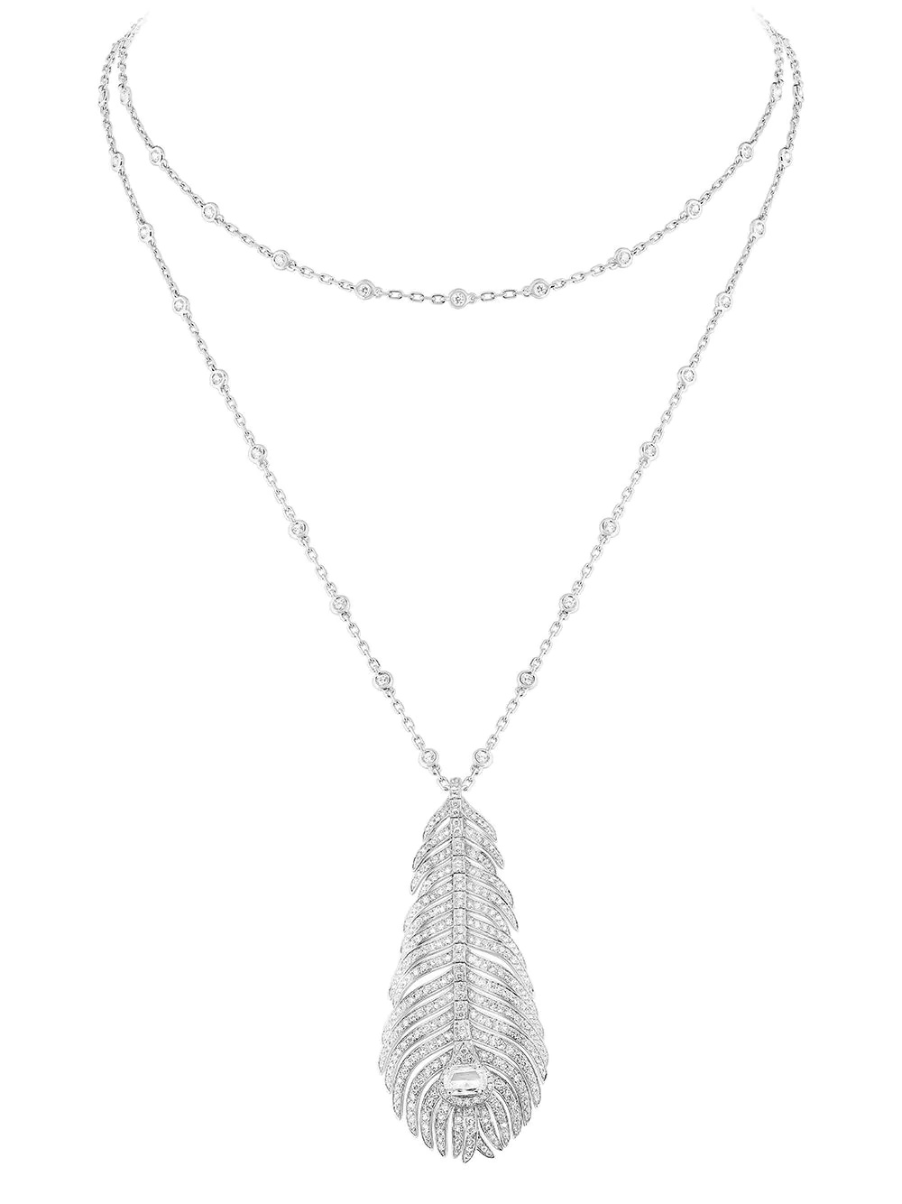 18kt white gold diamond Plume de Paon pendant necklace - 1