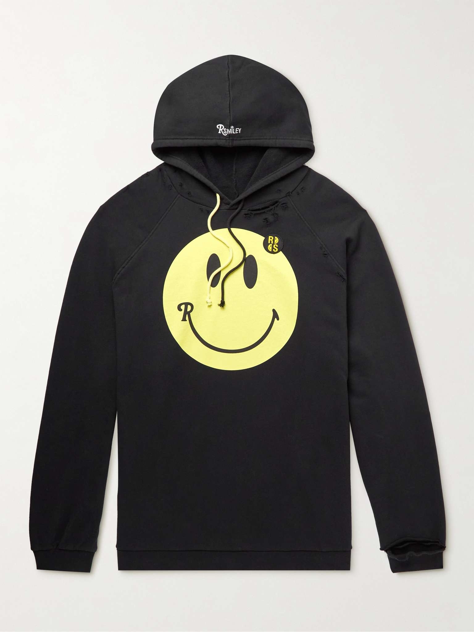 + Smiley Oversized Logo-Print Distressed Cotton-Jersey Hoodie - 1
