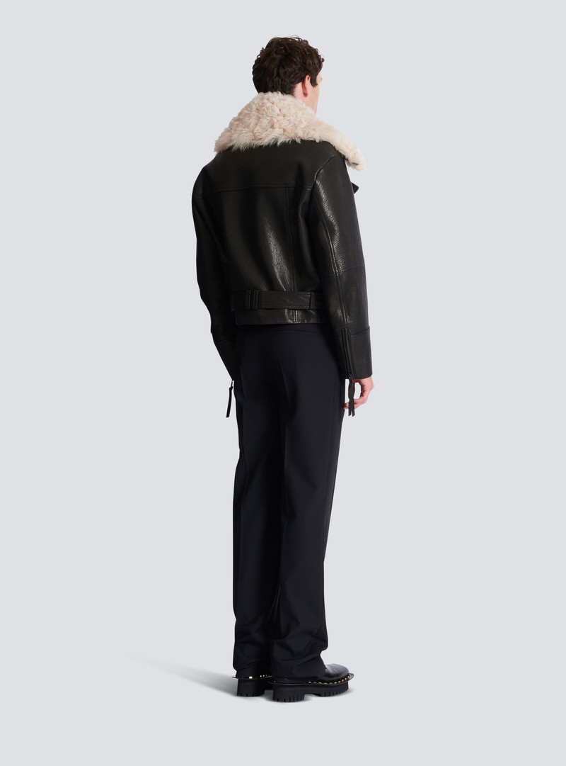 Leather jacket with shearling collar 4