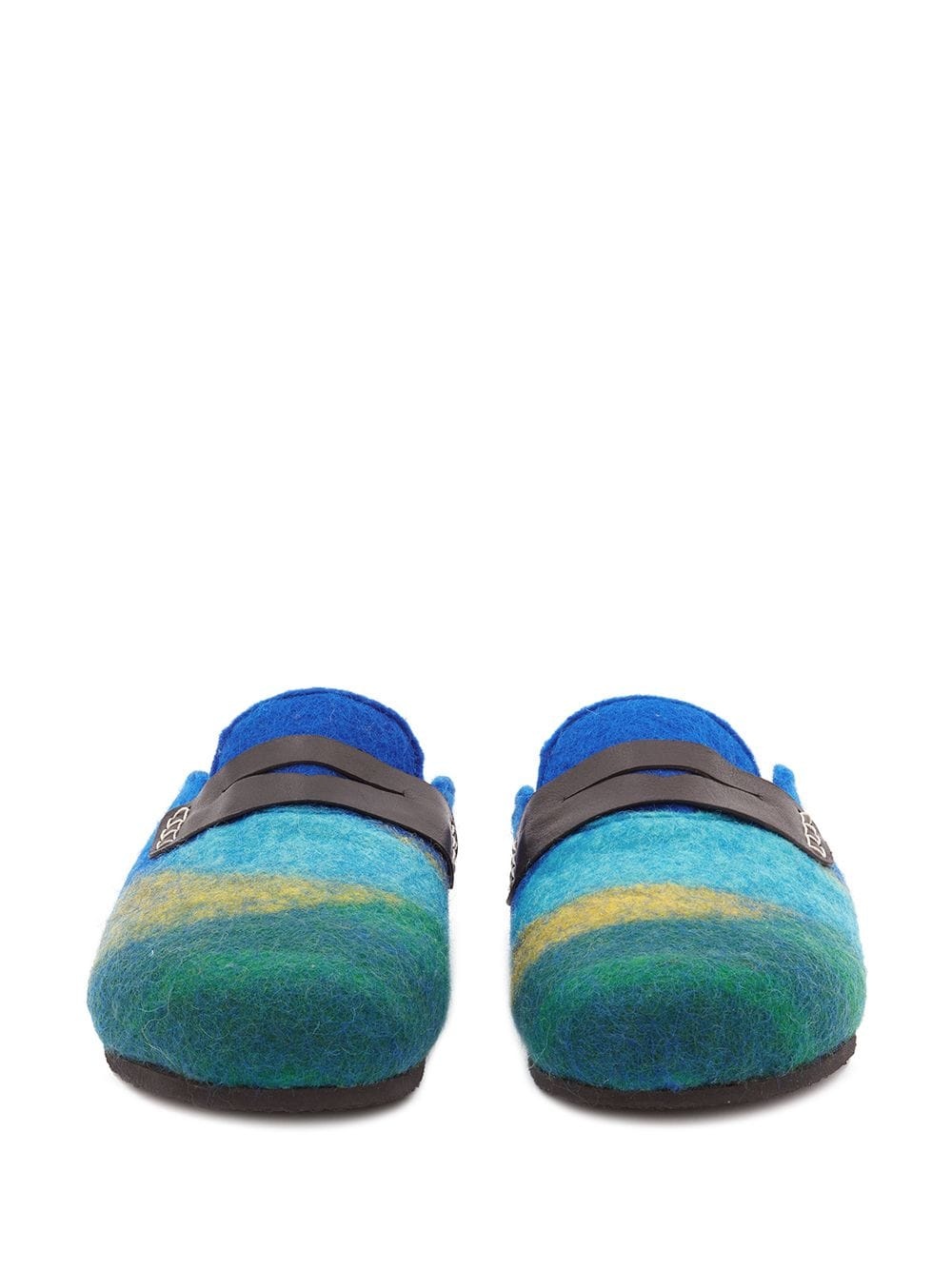 striped leather-trimmed felt slippers - 3