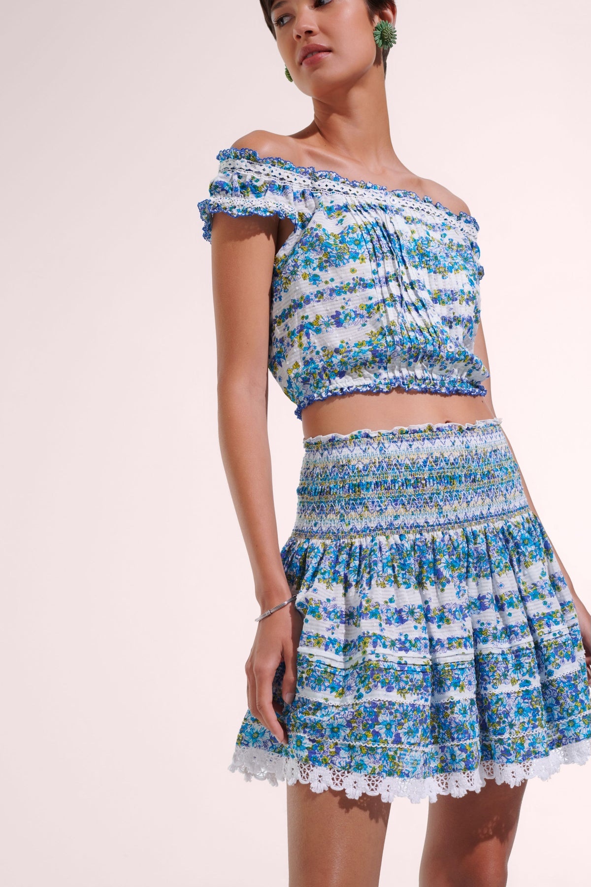 Mini Skirt Galia - Blue Waves Flowers - 1