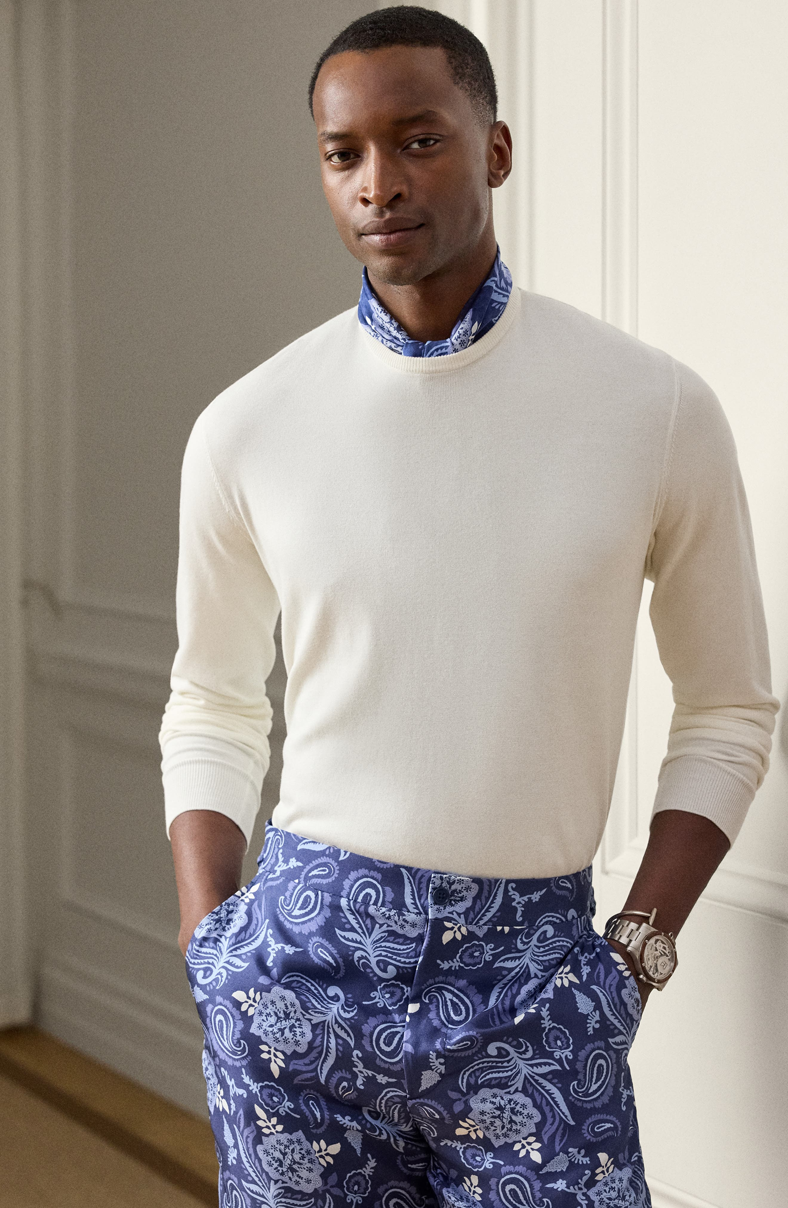 Ralph Lauren Purple Label Cotton Crewneck Sweater in Classic Cream at Nordstrom - 7