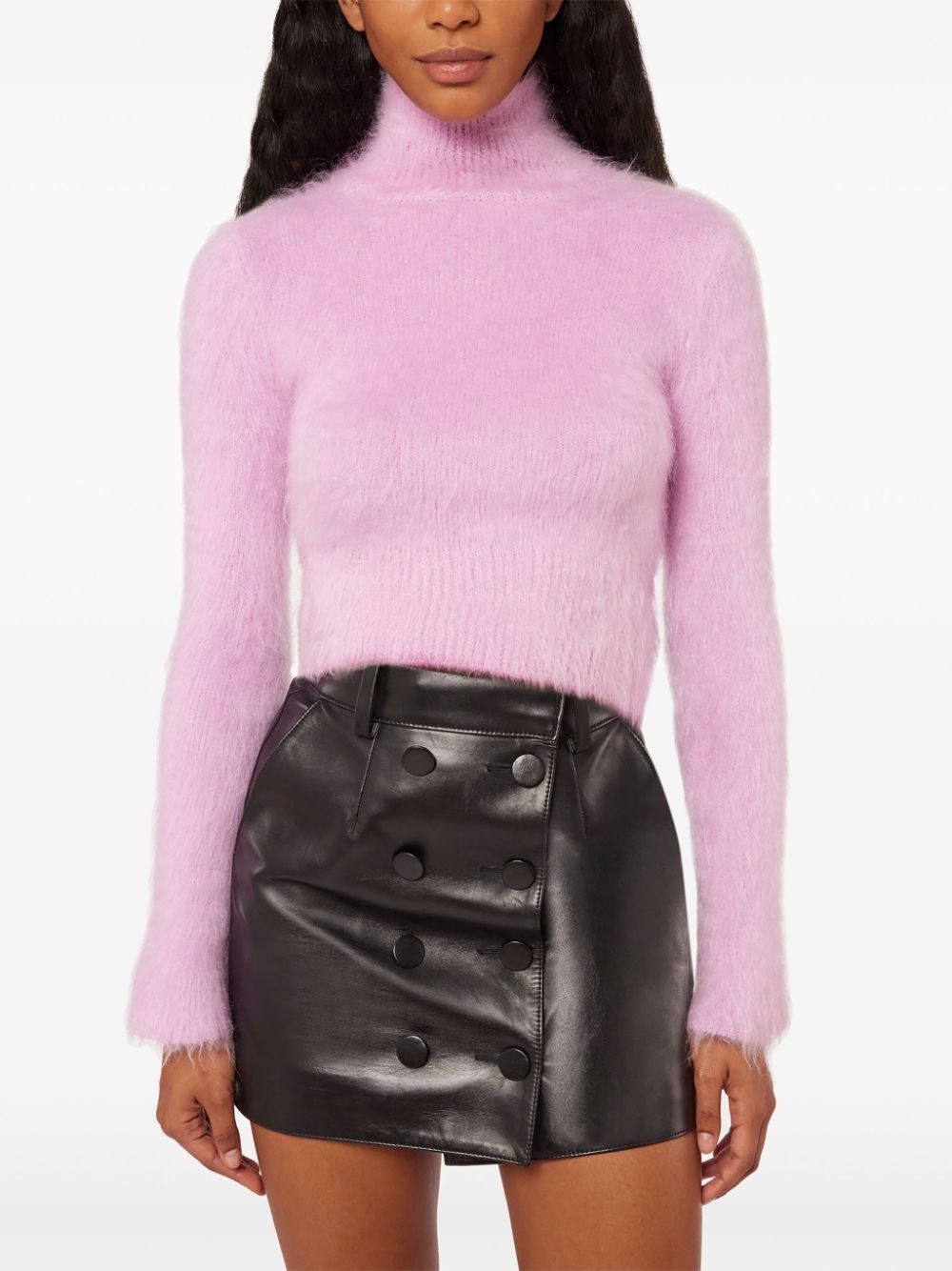 double-buttoned leather miniskirt - 3