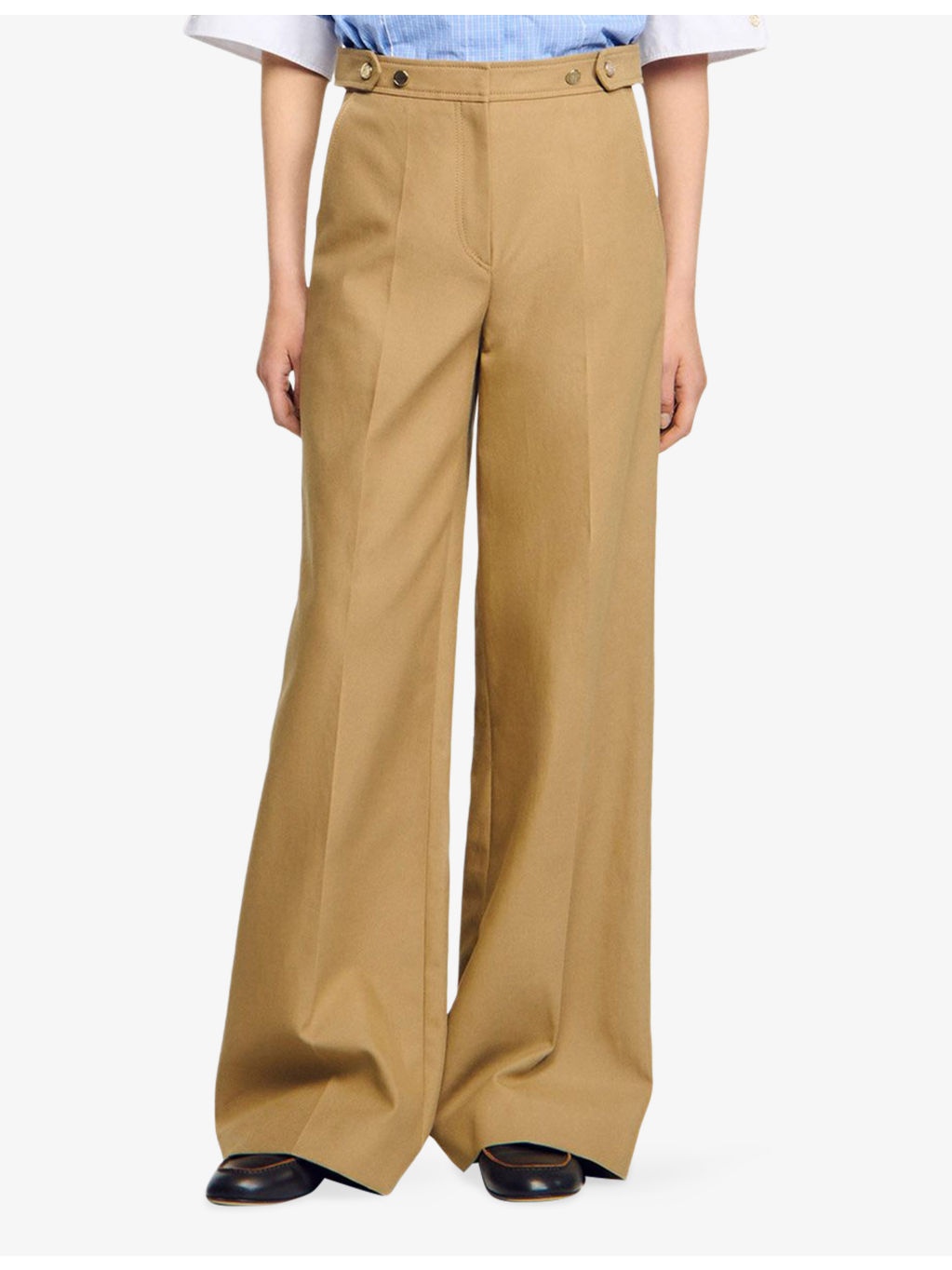 Wide-Leg Side-Adjusters Cotton Trousers - 3