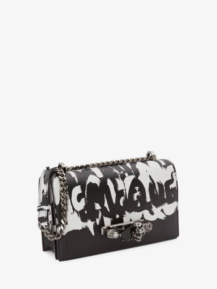 Mcqueen Graffiti Jewelled Satchel in Black/white - 2