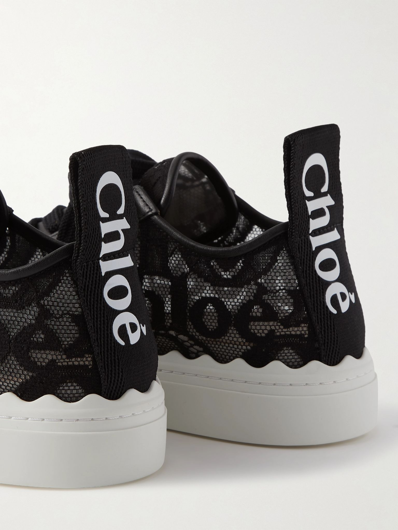 Lauren scalloped logo-detailed lace and leather sneakers Black - 4