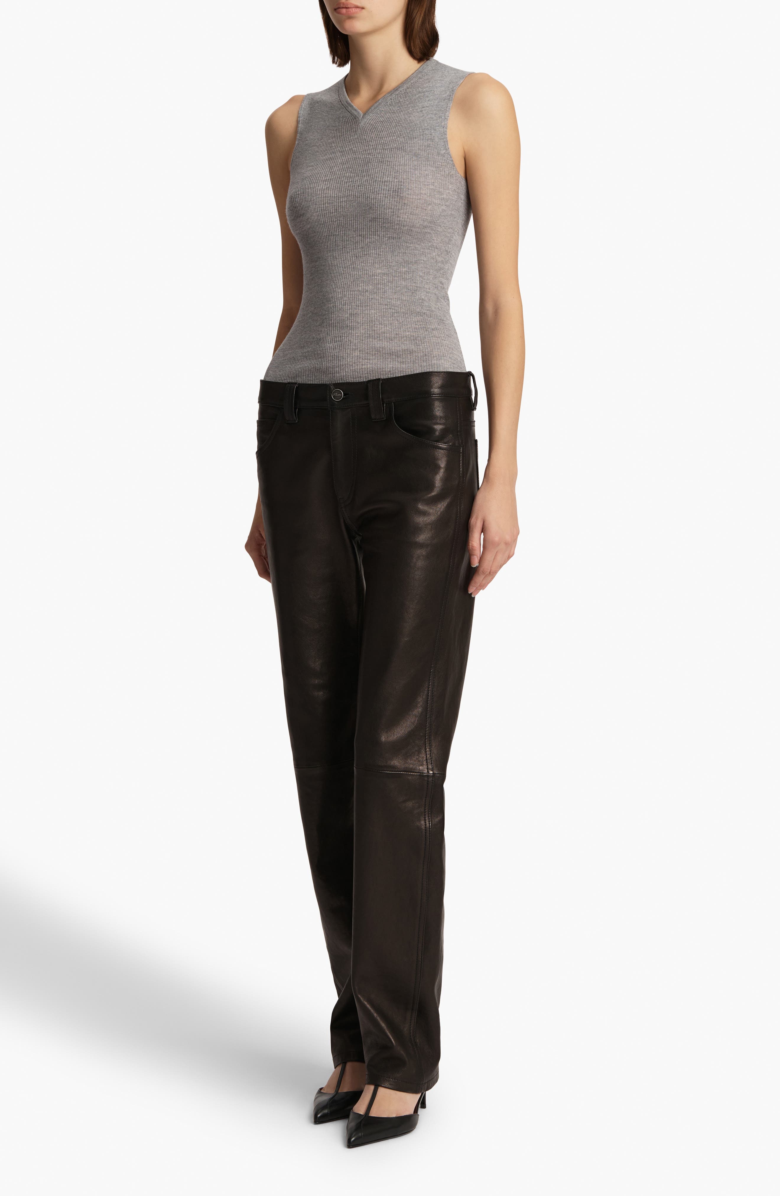 Khaite Renato Rib Merino Wool Blend Sleeveless Sweater in Mercury at Nordstrom - 4