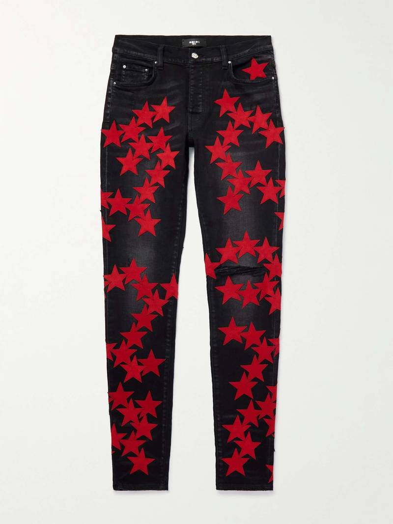 + Chemist Skinny-Fit Suede-Appliquéd Distressed Jeans 1