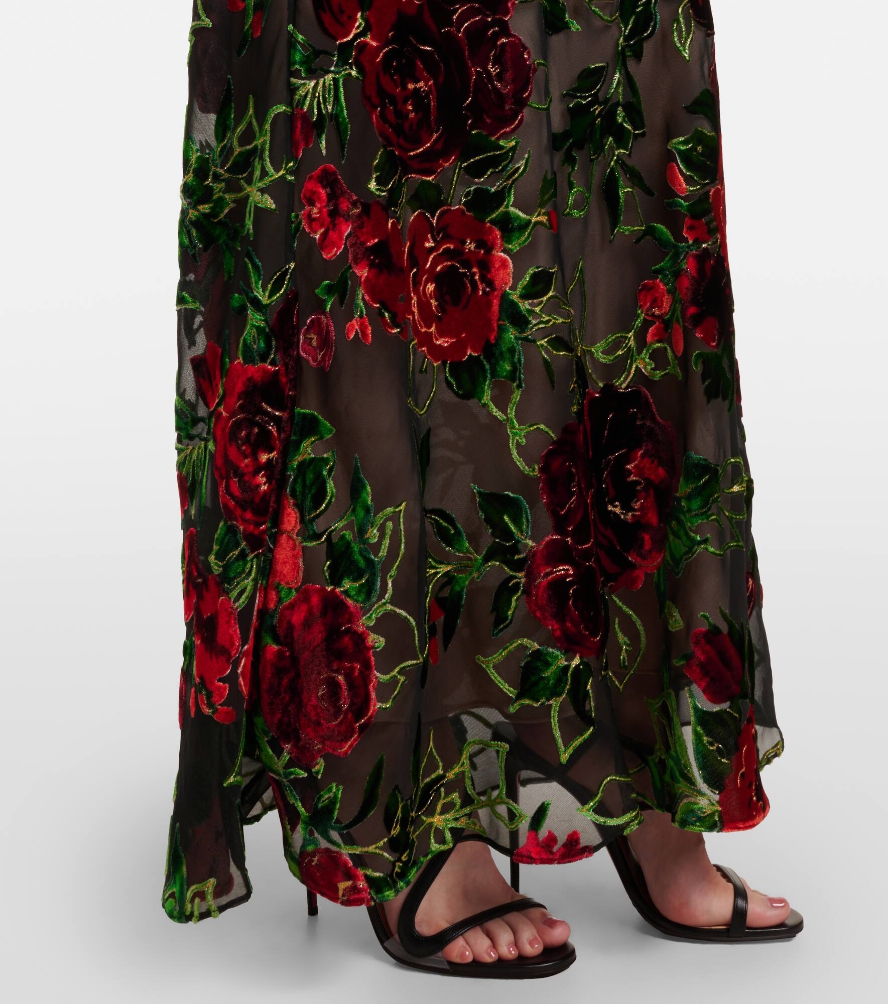 Floral lace-trimmed velvet devoré gown - 5