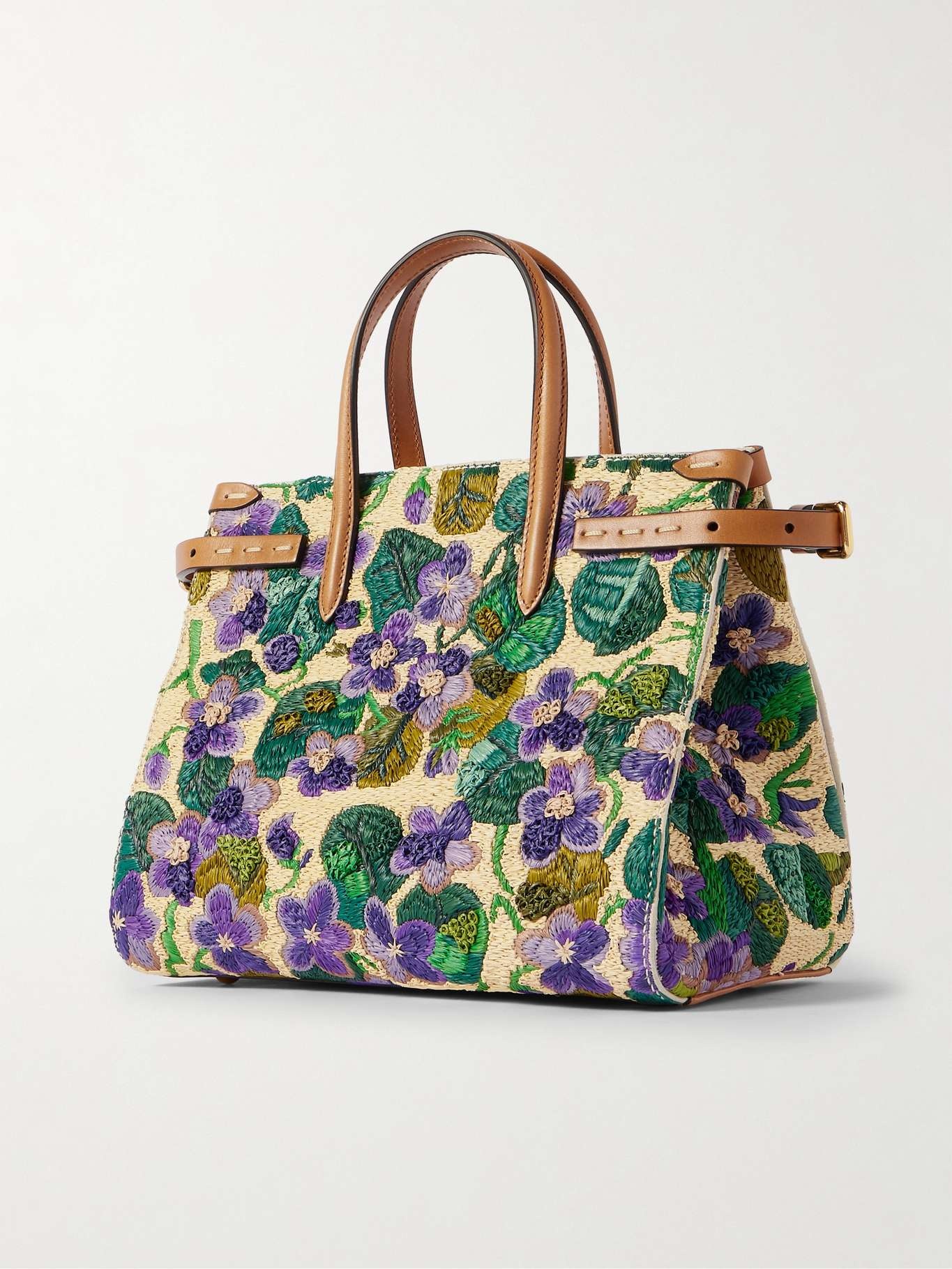 Antibes leather-trimmed raffia tote Multi - 3