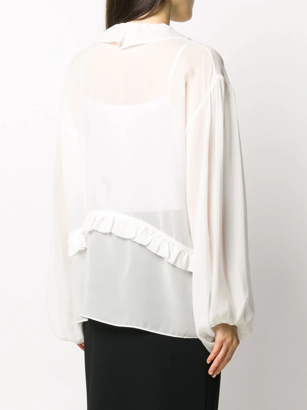 frilled collar beaded drawstring blouse - 4