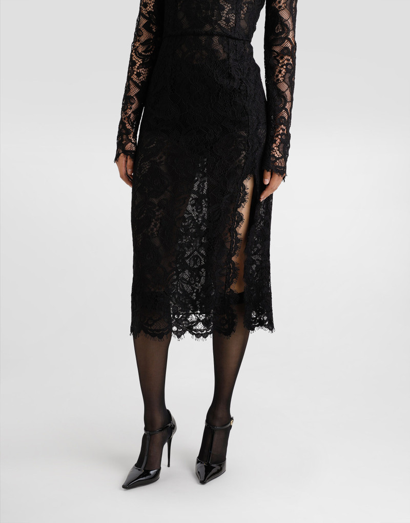 Flared calf-length floral lace dress with contrasting lining 4