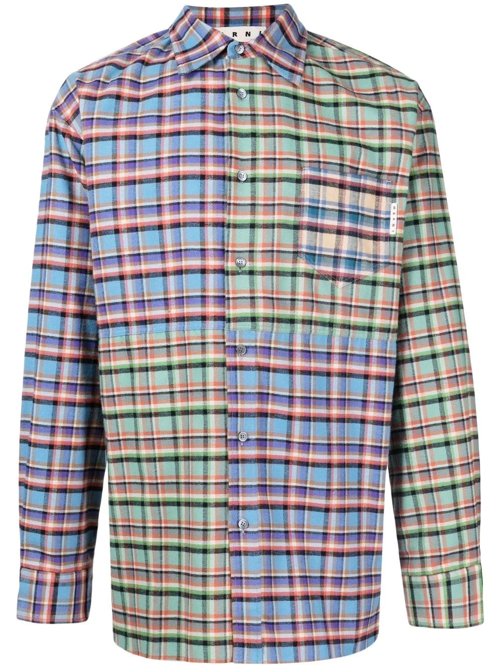 patchwork check-print oversized shirt - 1