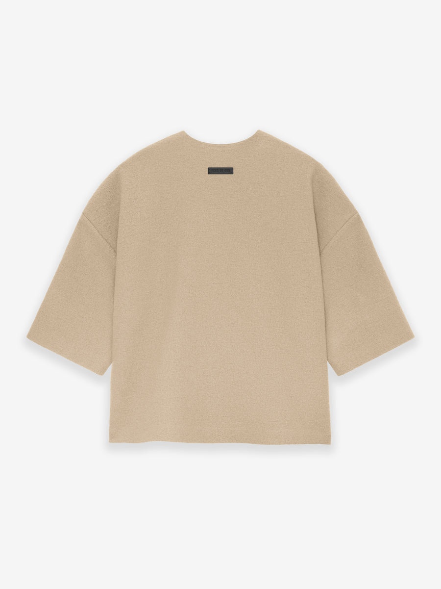Boiled Wool 3/4 Sleeve Collarless Zip-Up - 2