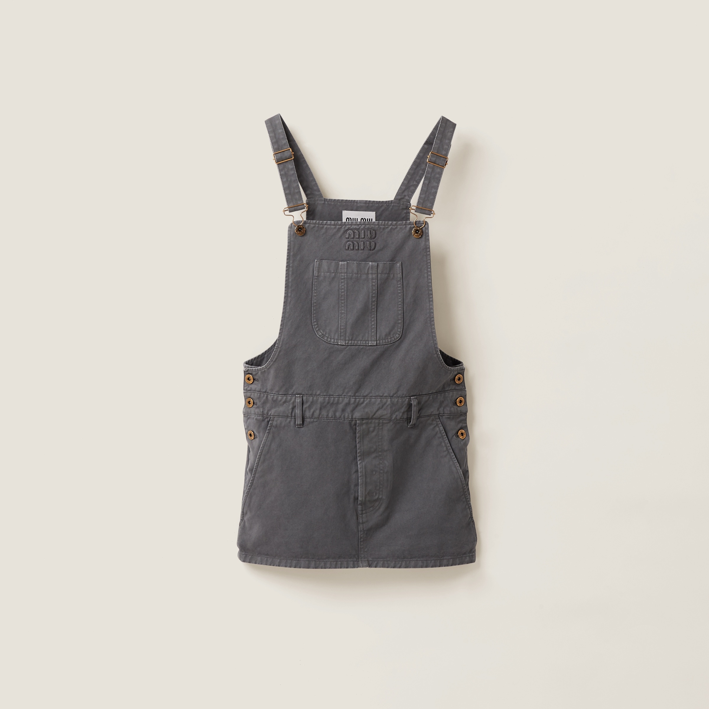 Garment-dyed gabardine overall mini-dress - 1
