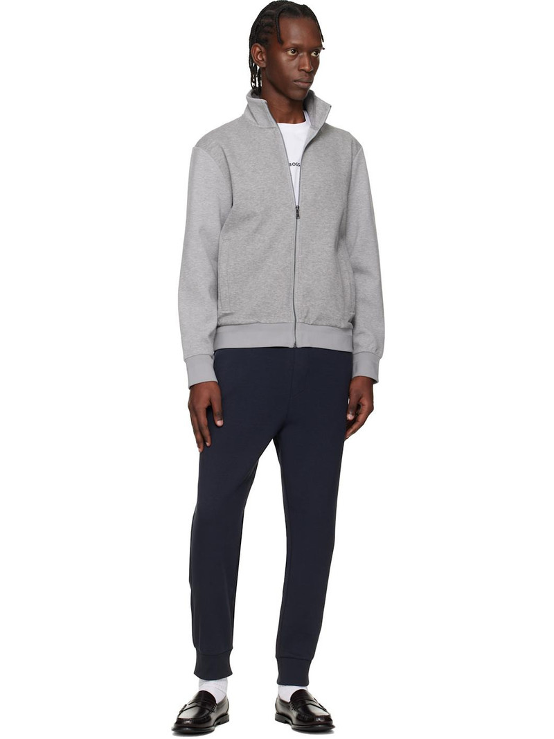 BOSS Gray Zip-Up Mercerized Stretch-Cotton Piqué Sweatshirt outlook