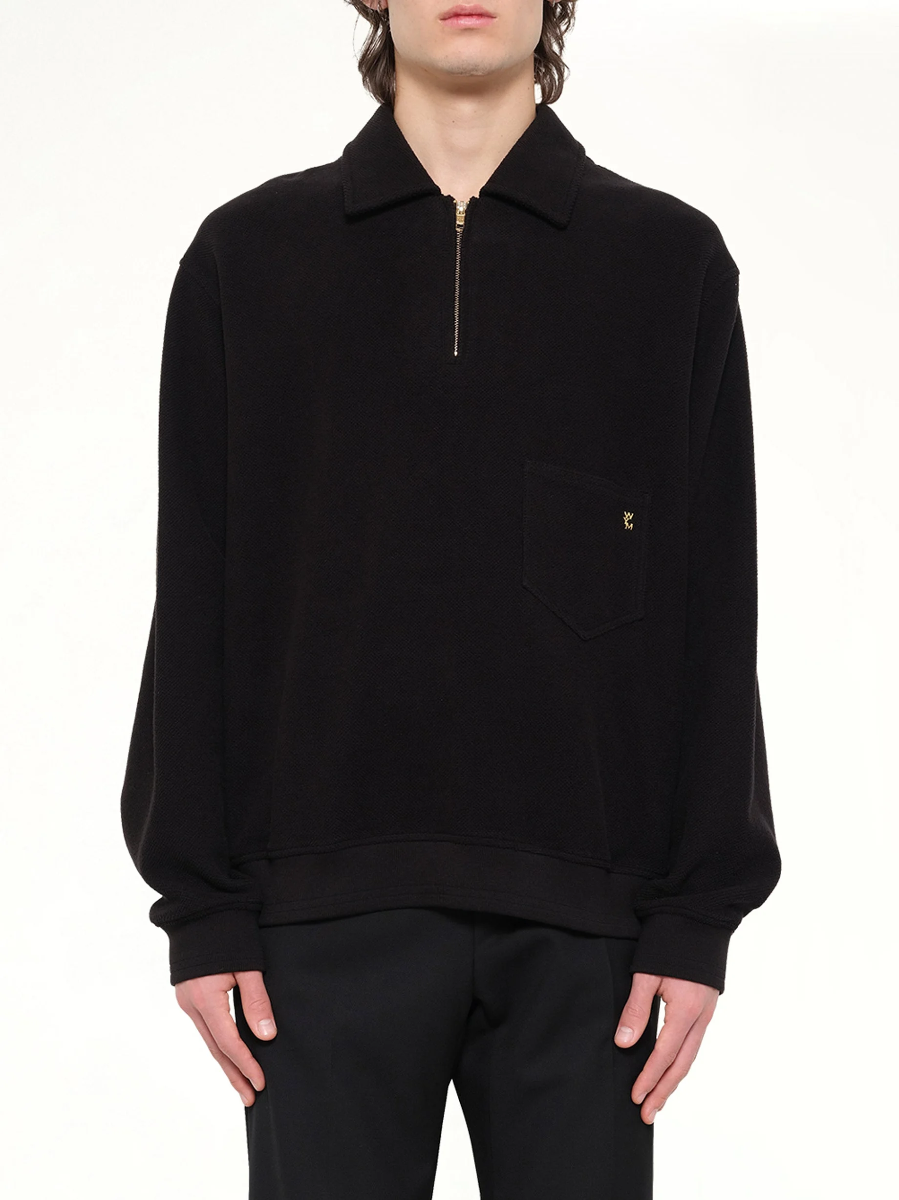 Cotton Quarter Zip Sweatshirt in Black - 1